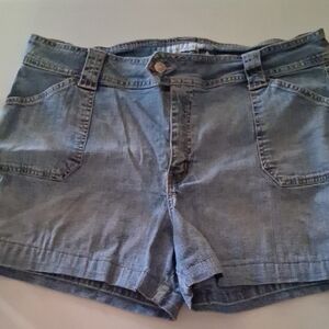 Blue Jean Shorts with Distressed Style and Rolled Hems